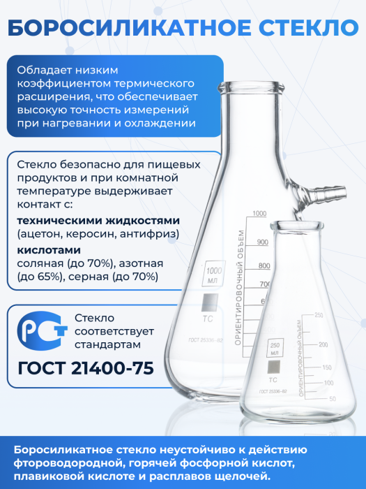 Цилиндр 2000 мл (мерный: исполнение 1 - на стеклянном шестиугольном основании), 1-2000-2, Лаборио
