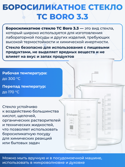 Цилиндр 2000 мл (мерный: исполнение 1 - на стеклянном шестиугольном основании), 1-2000-2, Лаборио